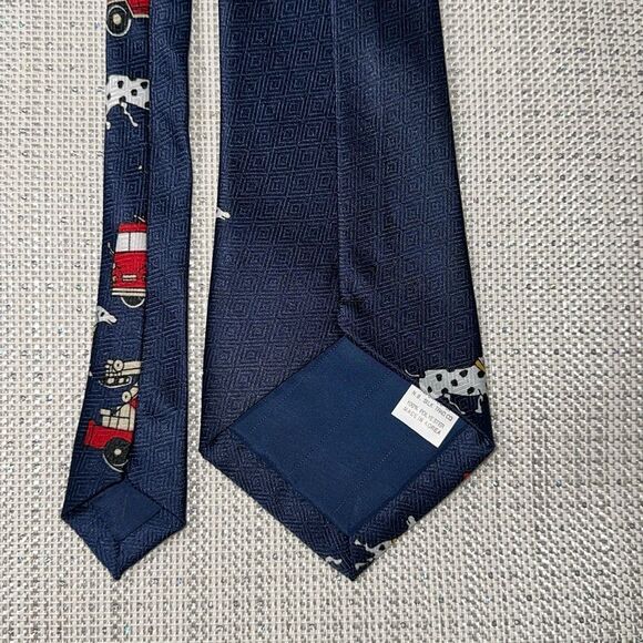 RENAISSANCE Navy Ivory Red White Black Yellow Fire Truck Dalmatians Woven Tie - Picture 4 of 7